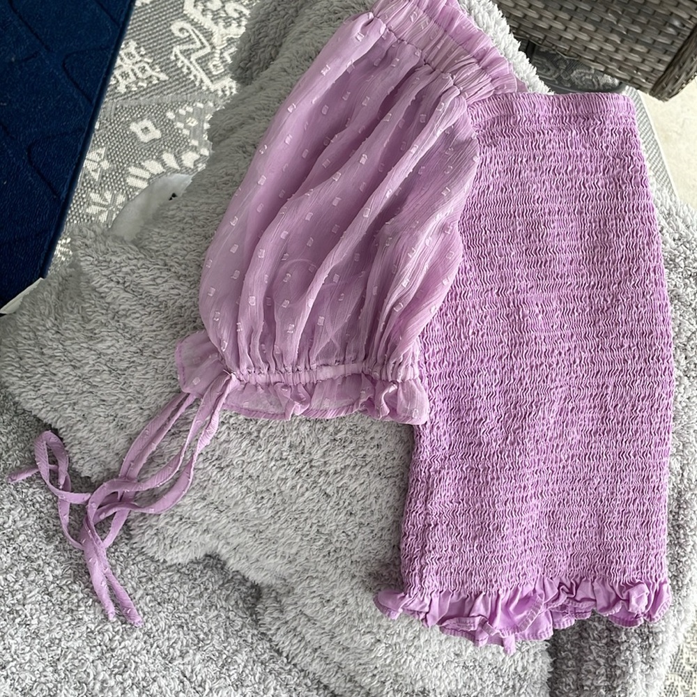 CeCe Lavender Puff Sleeve Smocked Top NOWT Size XS - Picture 8 of 8